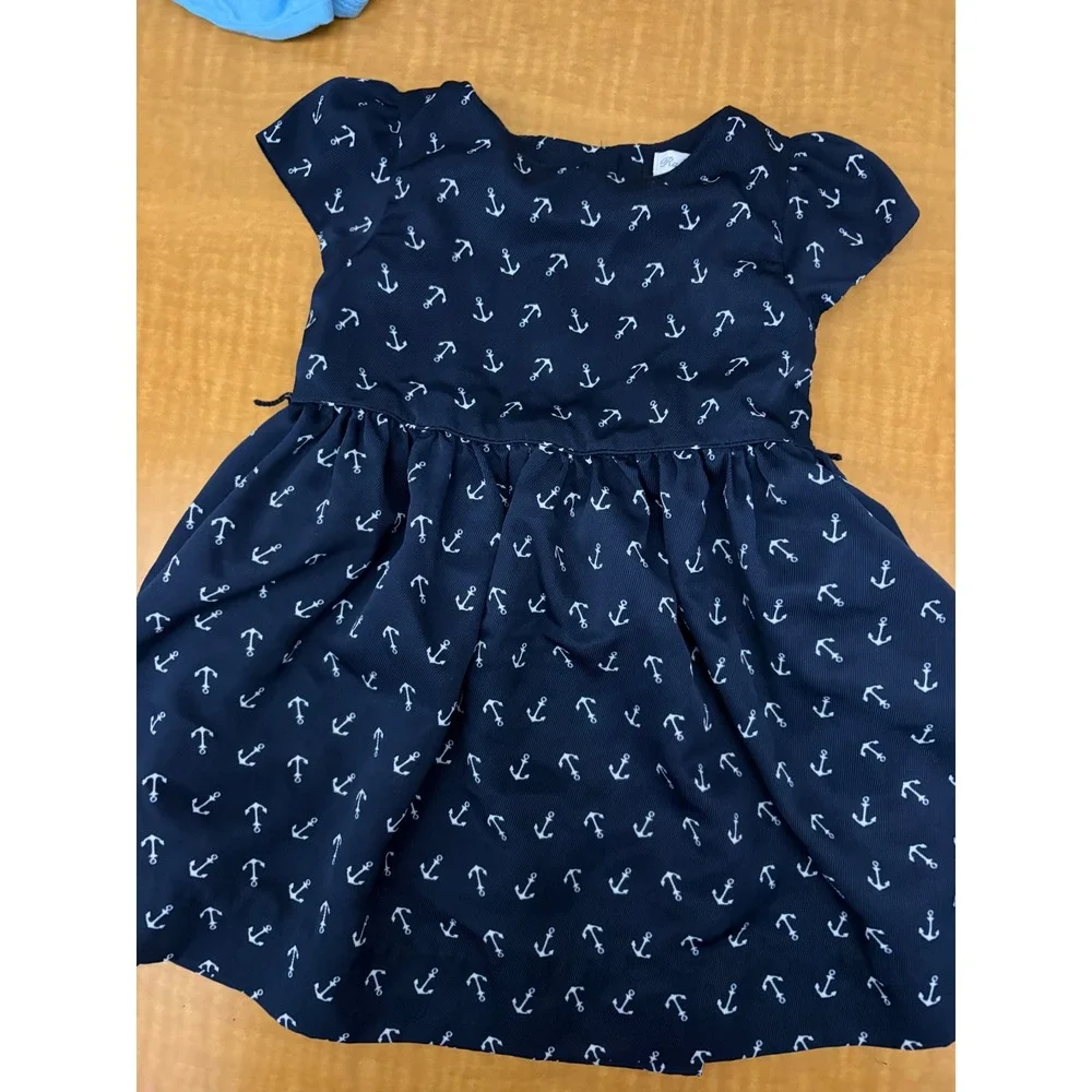 Ralph Lauren Baby Girls Navy Blue Anchor Print Pique Dress 9M Nautical Preppy